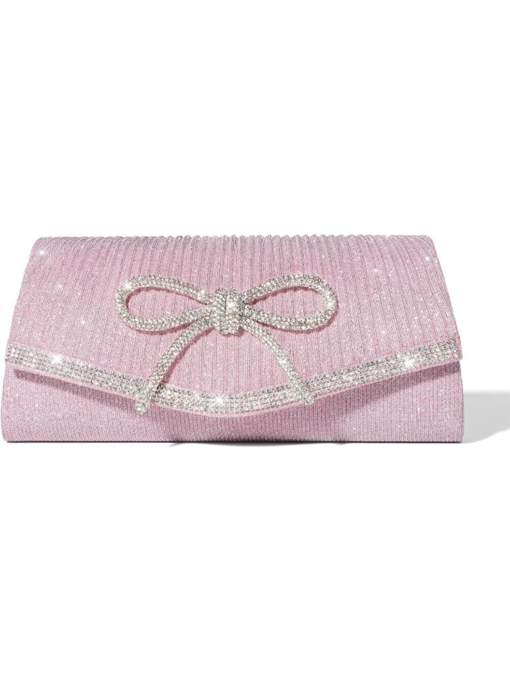 〽️ Women's Pink Sparkly Bow Rhinestone Clutch Purse Glitter Evening Bag